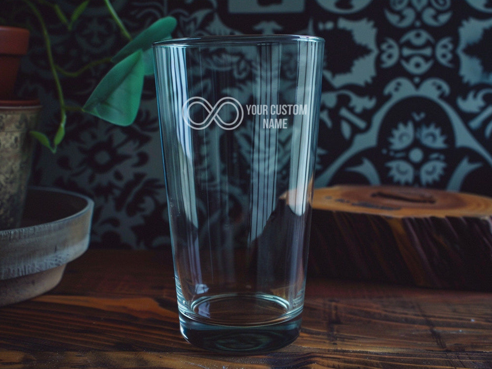 Infinity Symbol Pint Glass: Personalized Beer Glass, Engraved Gift