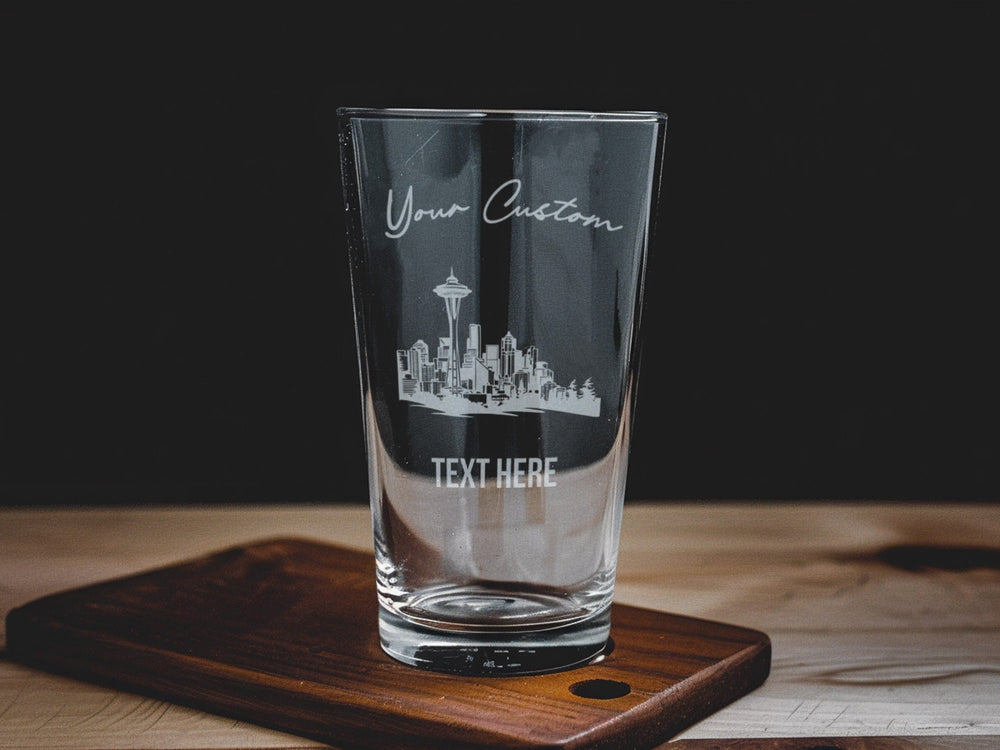 Seattle Skyline Pint Glass: Personalized Beer Gift, Home Bar Decor