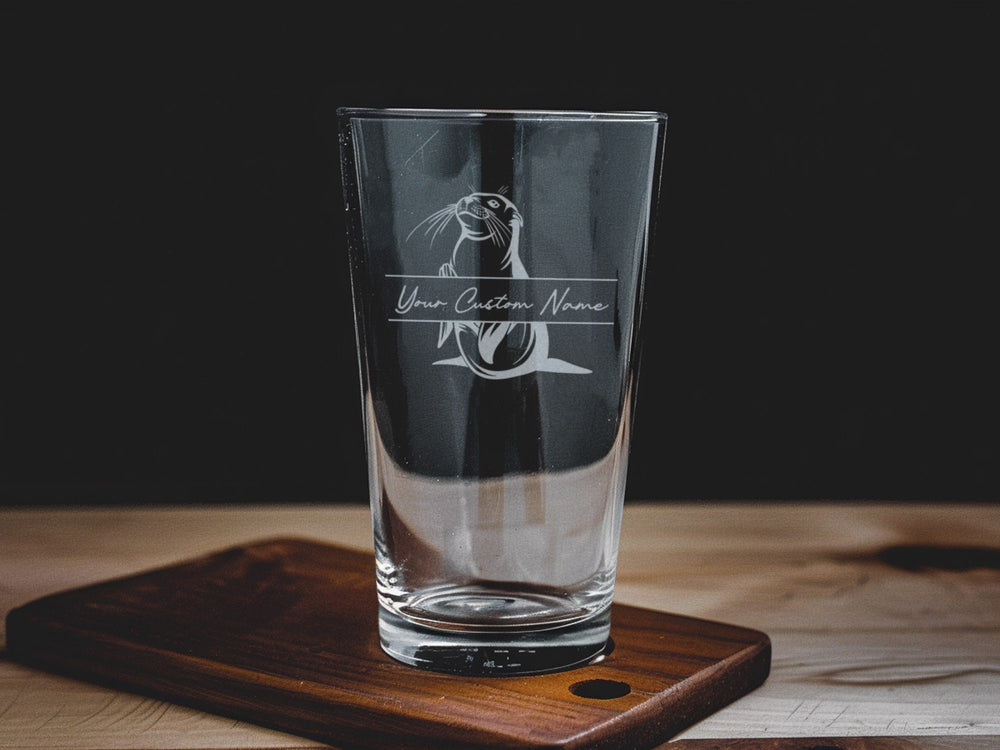 Seal Clapping Pint Glass: Unique Engraved Drinkware, Animal Lover Gift
