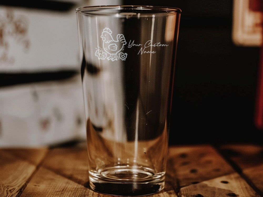 Personalized Chicken Family Pint Glass - Custom Engraved Beer Glass