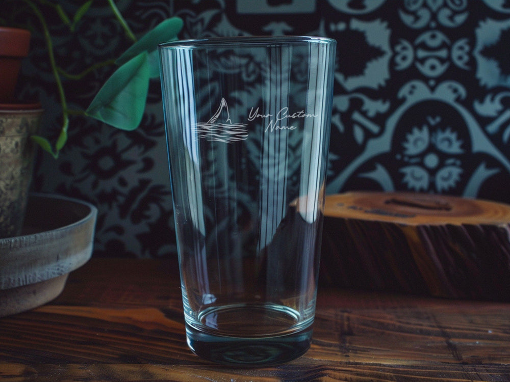 Shark Tail Engraved Pint Glass: Ocean Theme Beer Glass