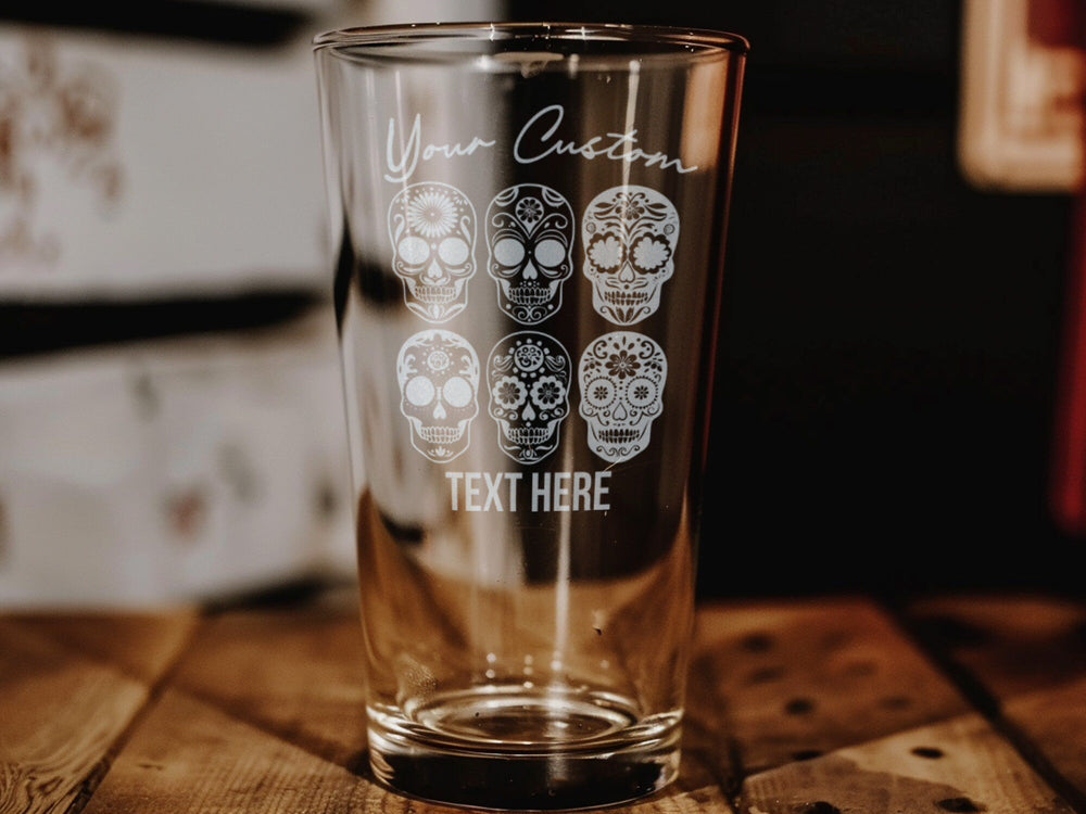 Dia de los Muertos Skulls Pint Glass: Mexican Culture Collectible