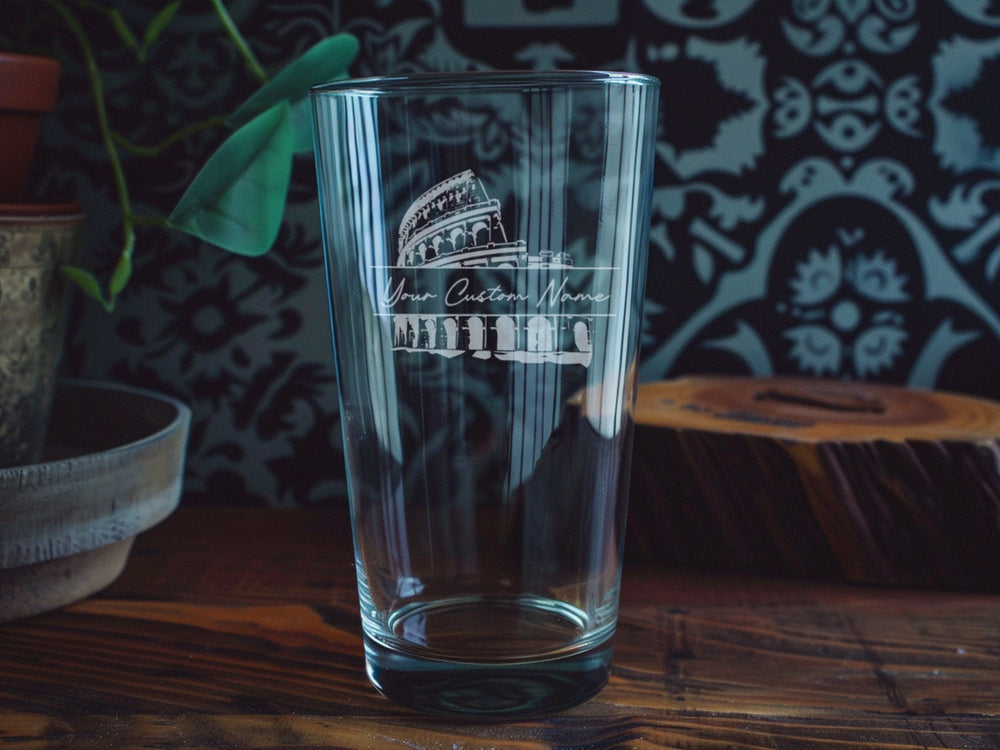 Roman Coliseum Pint Glass: Engraved Ancient Rome Barware