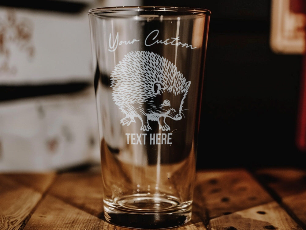 Hedgehog Engraved Pint Glass: Custom Animal Beer Glass