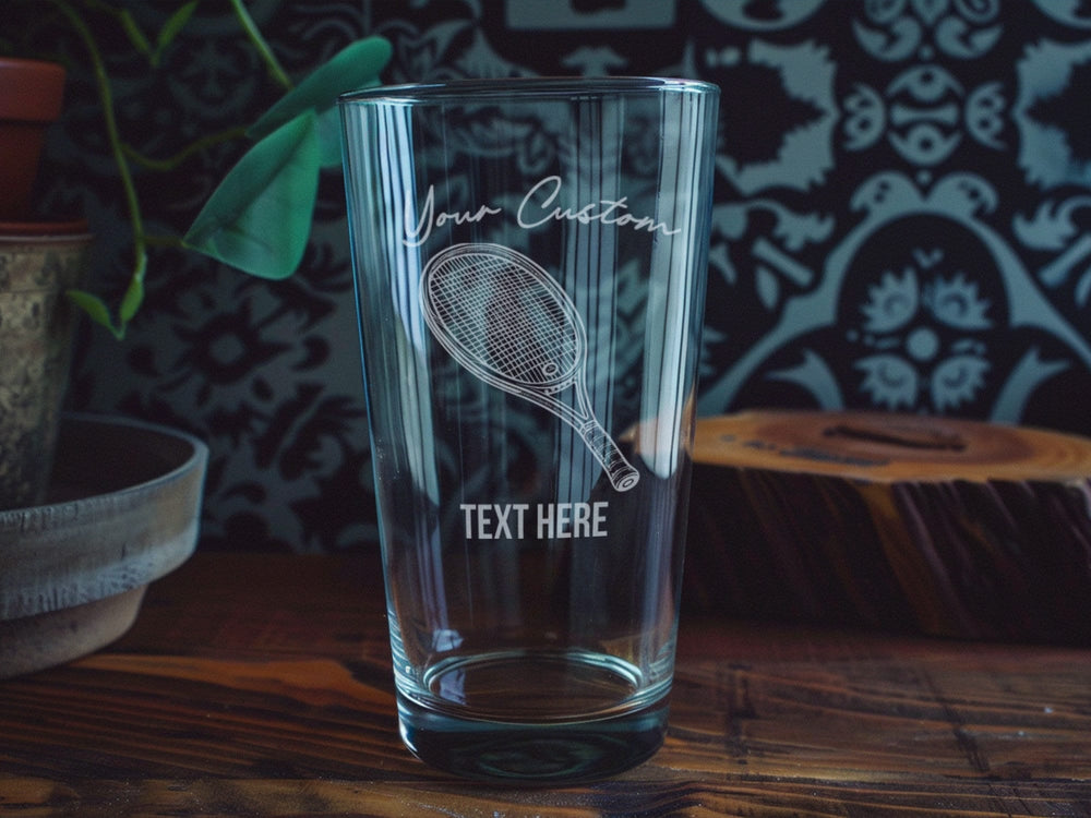 Tennis Racket Pint Glass: Personalized Sports Barware Gift