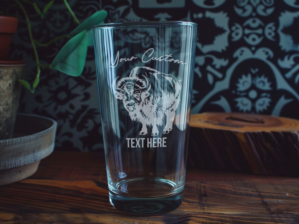 Buffalo Pint Glass, Beer Lover Gift, Home Bar Essentials, Drinking Glassware, Craft Beer Accessories