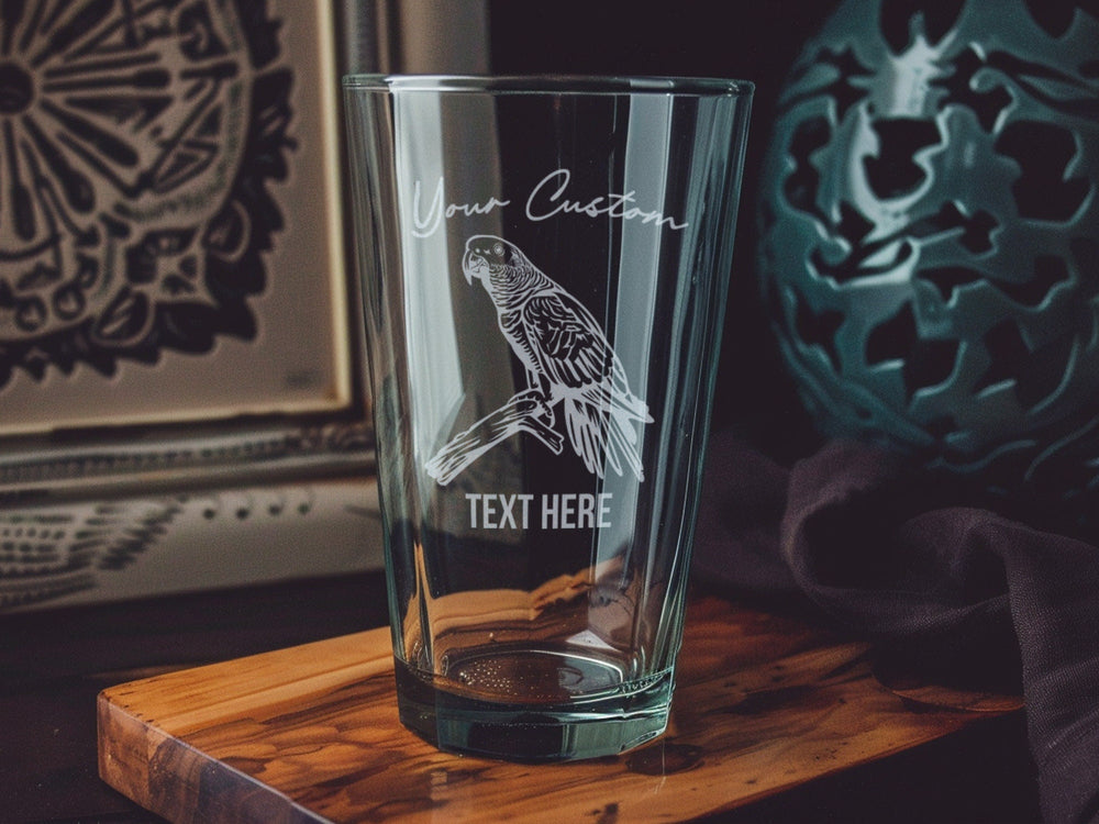 African Grey Parrot Pint Glass, Bird Lover Gift, Exotic Pets, Unique Barware, Wildlife Decor