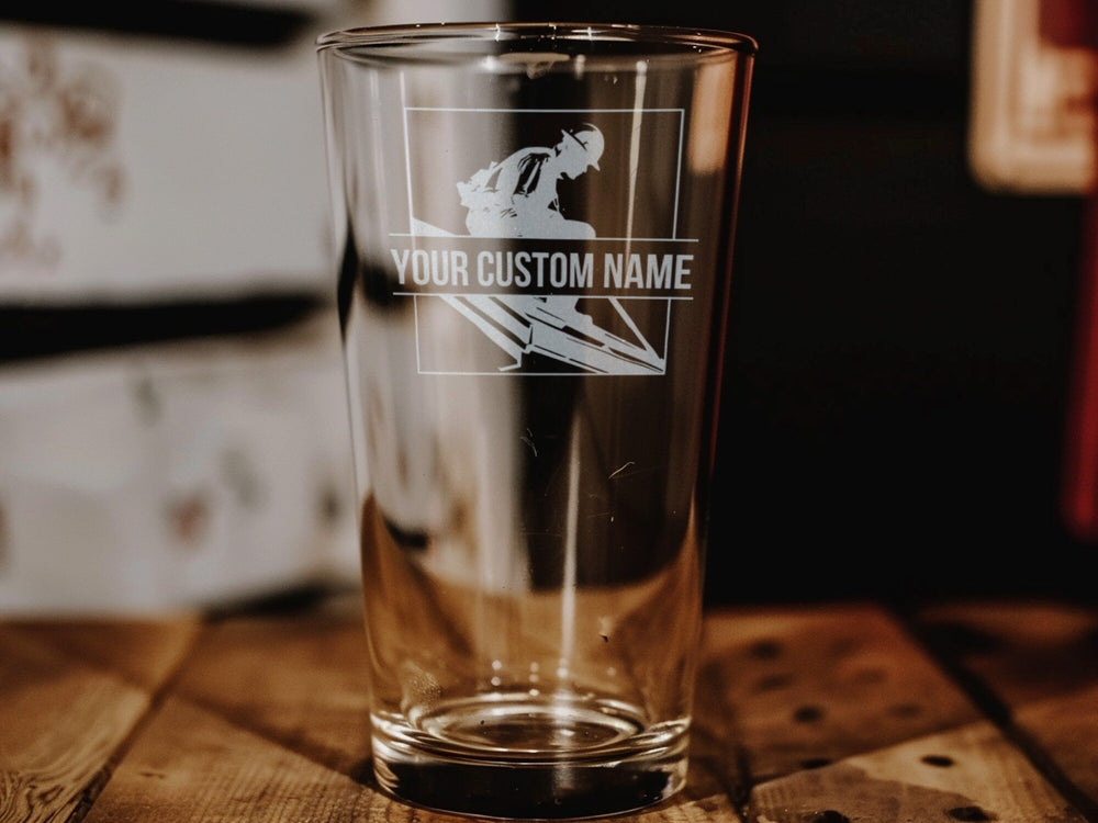 Roofer Pint Glass, Beer Lover Gift, Durable Glassware, Home Bar Essential, Unique Drinkware