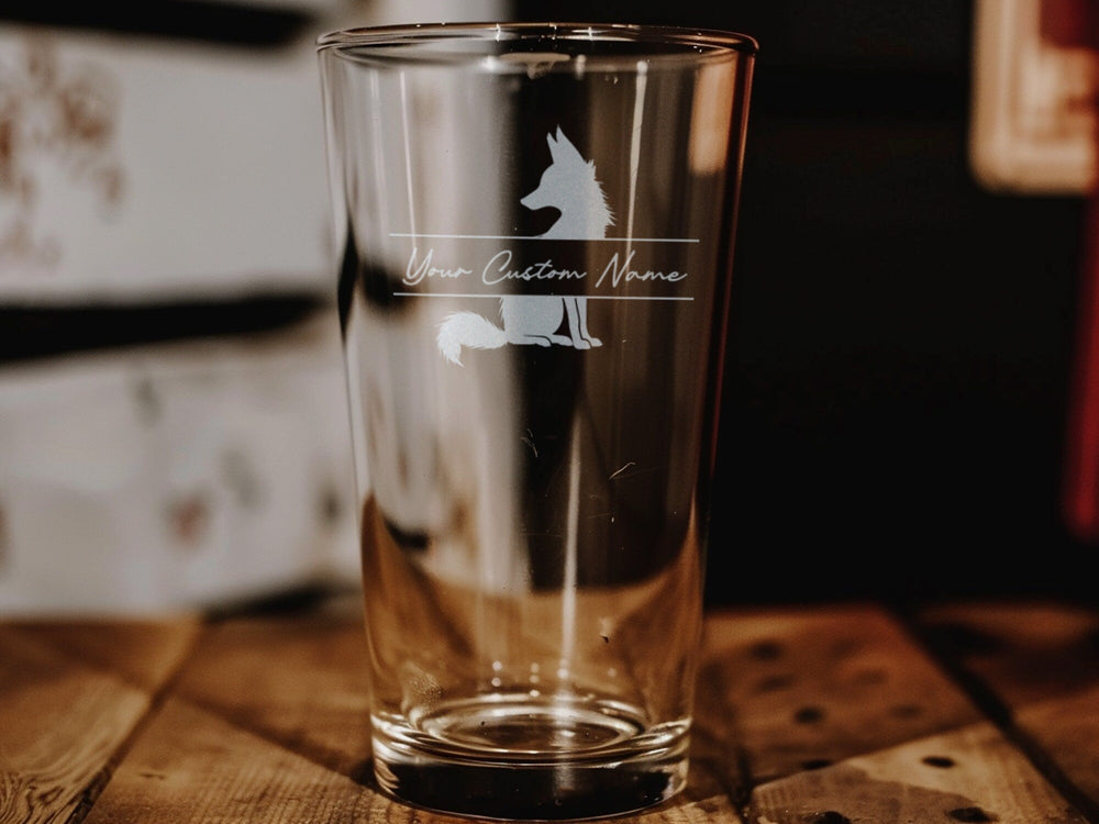 Fox Silhouette Pint Glass: Personalized Beer Gift, Home Bar Decor
