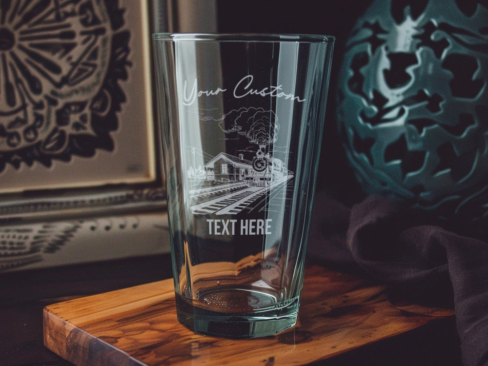Pint Beer Glass, Old Train Station, Steam Locomotive, Vintage Railway, Collector's Item