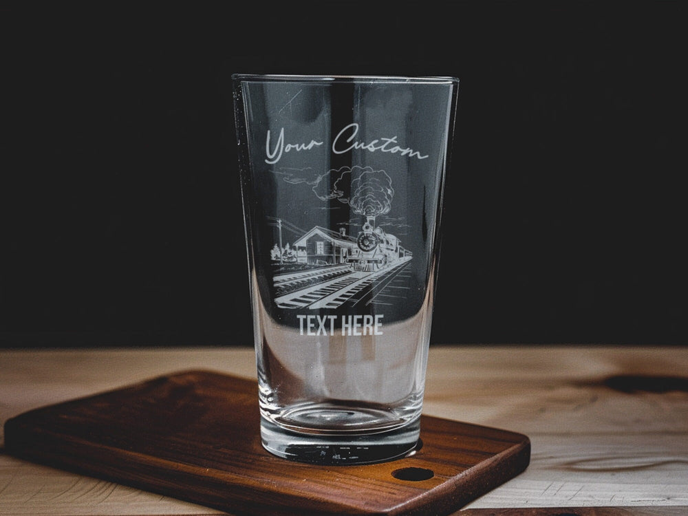Pint Beer Glass, Old Train Station, Steam Locomotive, Vintage Railway, Collector's Item