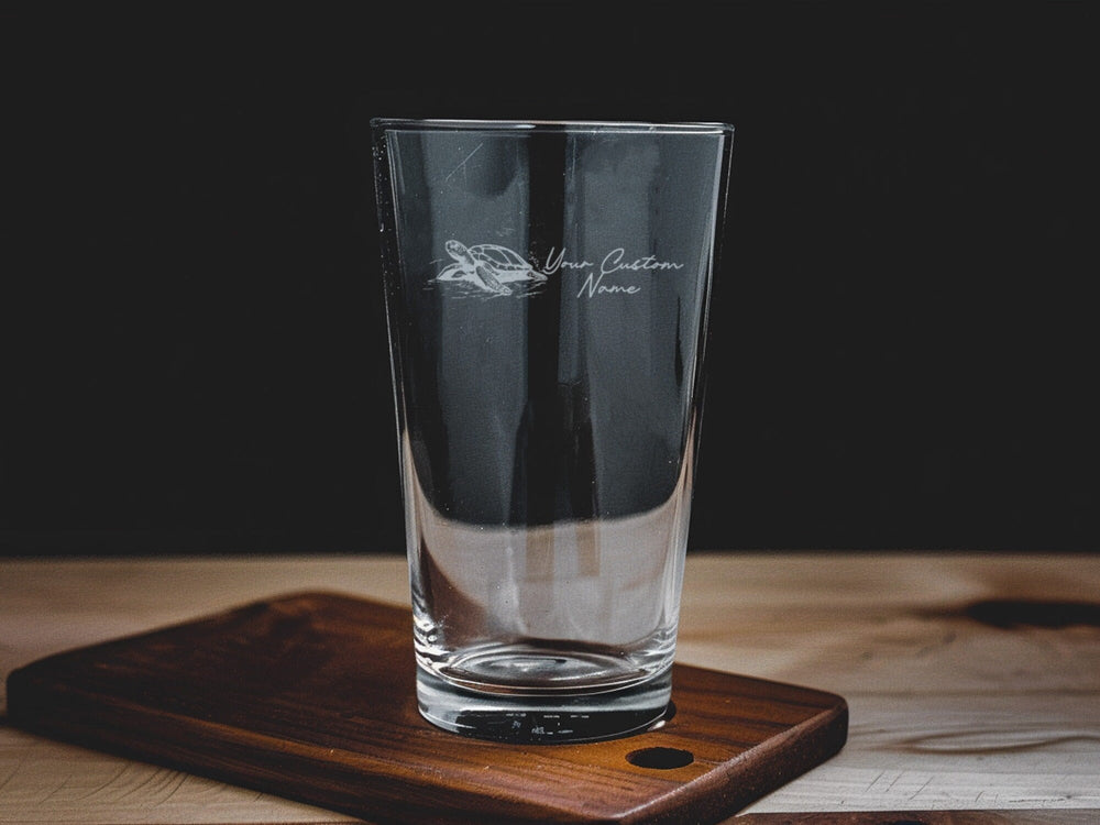 Personalized Turtle Beach Pint Glass: Engraved Coastal Barware
