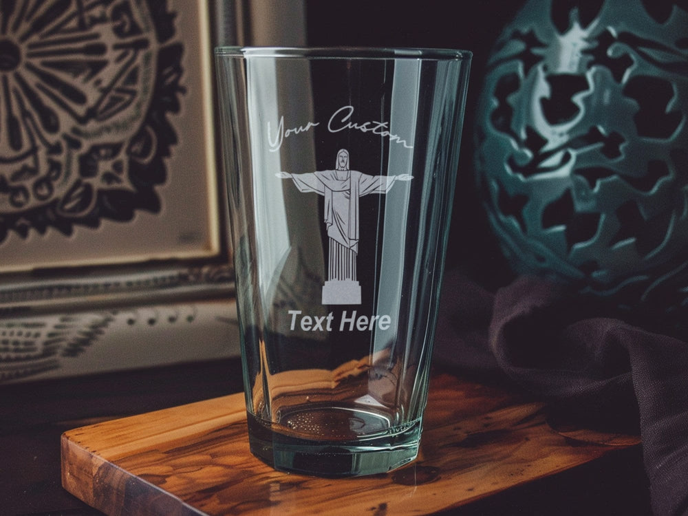 Brazilian Christ the Redeemer Pint Glass, Rio Souvenir, Brazil Landmark, Unique Barware, Religious Gift