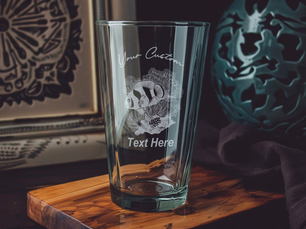 Clownfish Anemone Pint Glass,  Design, Kitchen Decor, Unique Drinkware, Ocean Theme