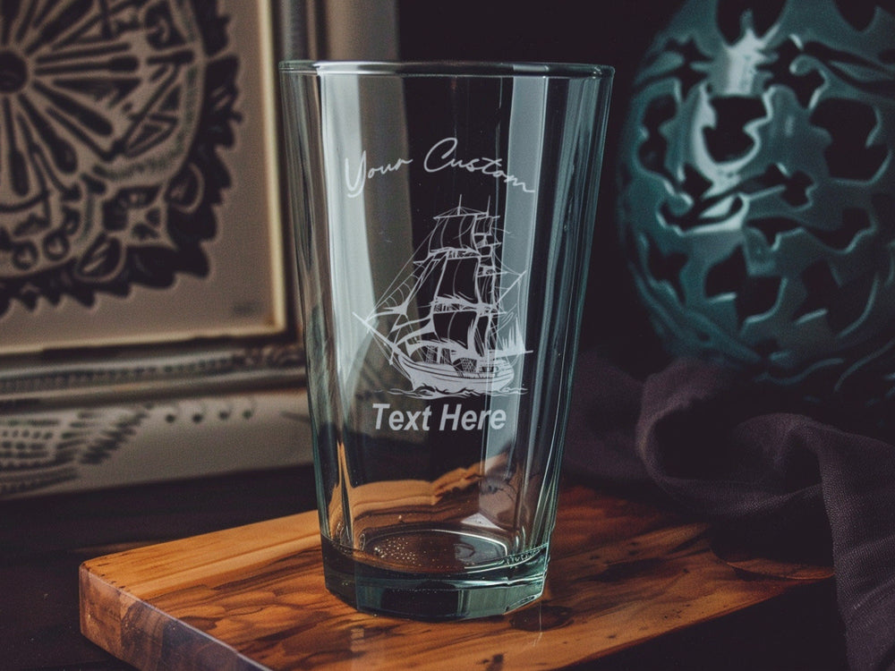 Personalized Ship Pint Glass: Laser Engraved Nautical Gift