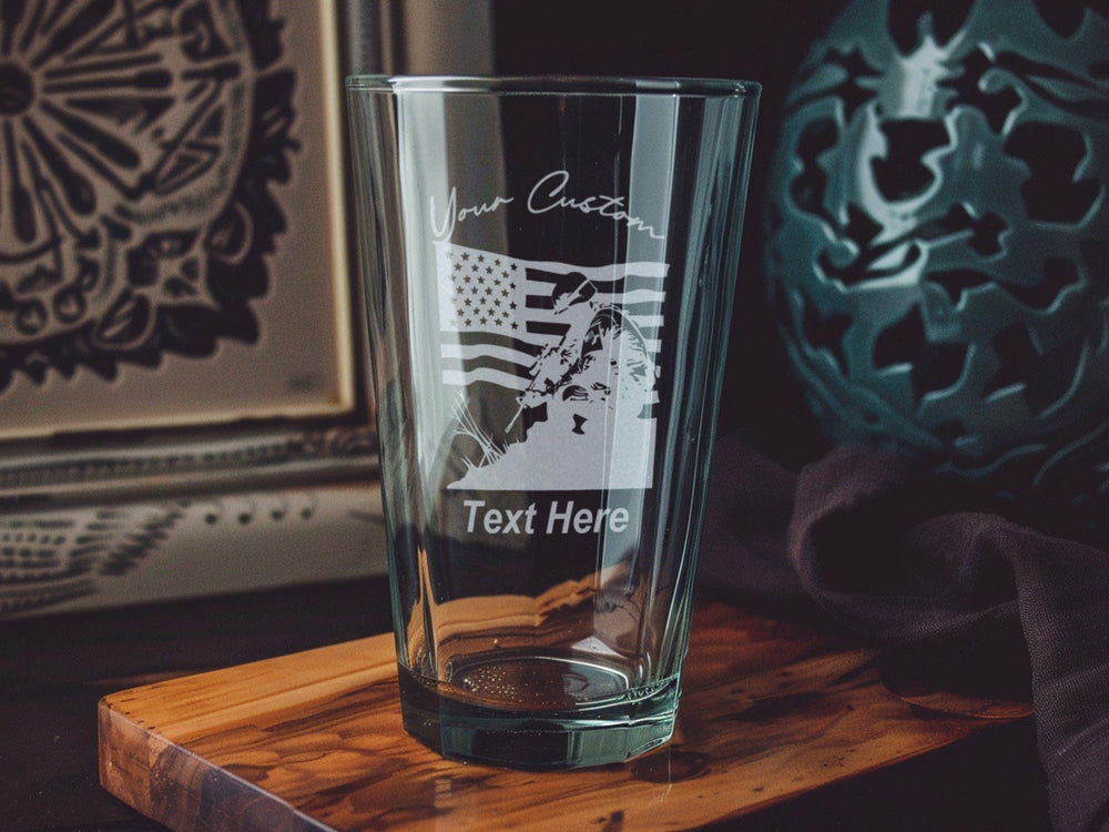 Personalized Military Pint Glass: Laser Engraved Patriotic Beer Cup