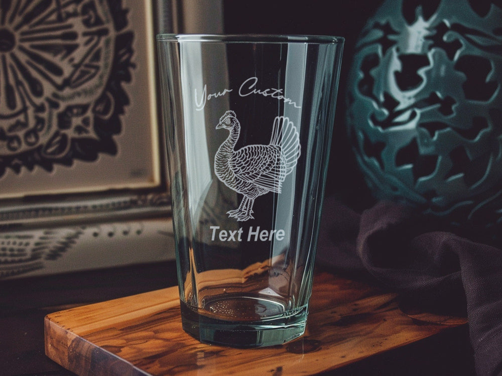 Personalized Turkey Pint Glass: Laser Engraved Thanksgiving Drinkware