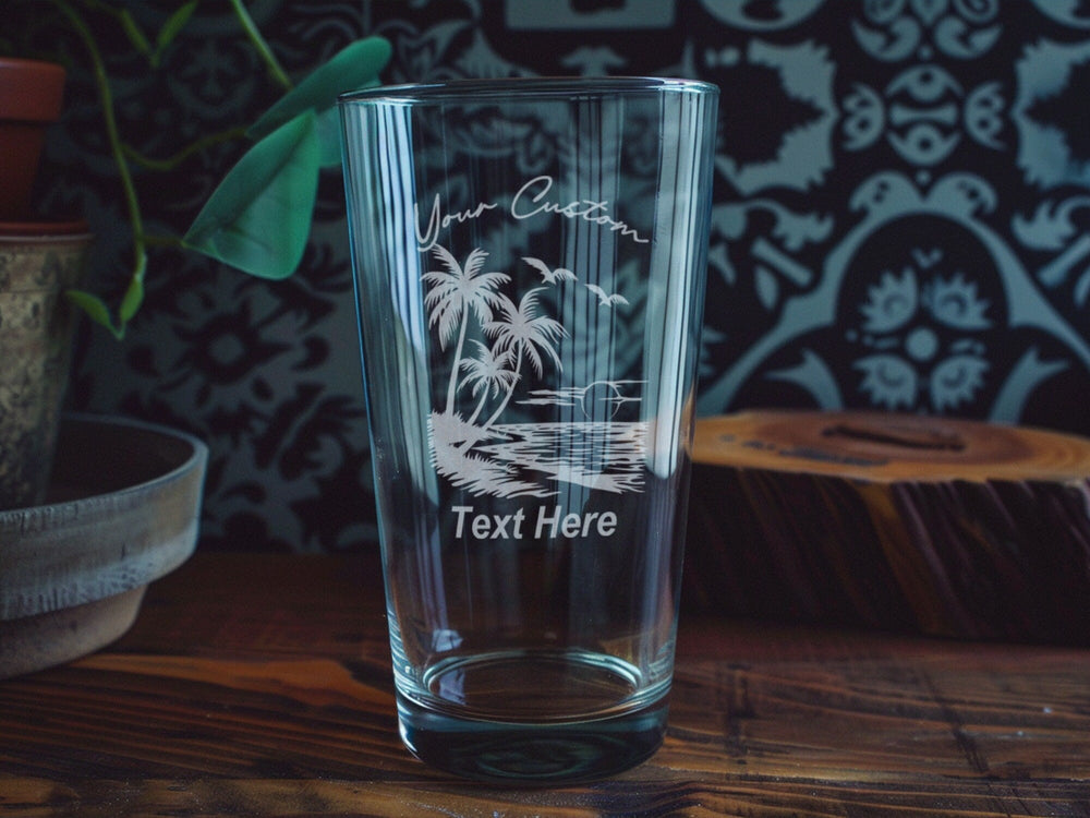 Sunset Beach Pint Glass: Personalized Ocean View Barware