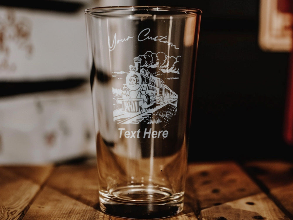 Personalized Train Pint Glass: Laser Engraved Railroad Gift