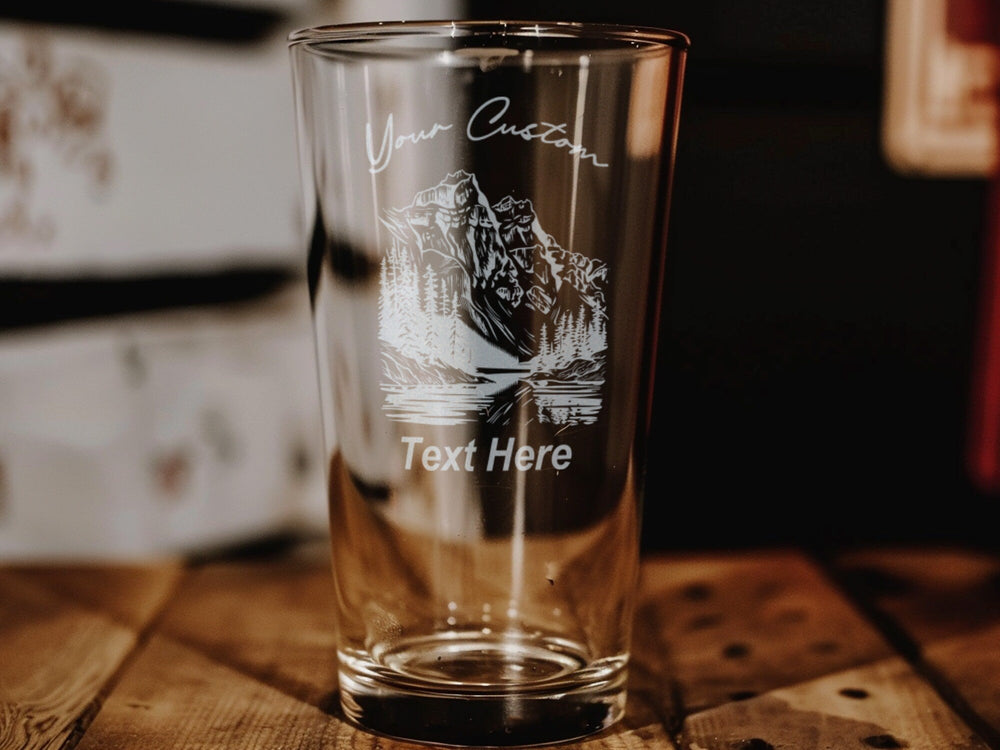 Banff National Park Pint Glass, Canada Souvenir, Travel Keepsake, Beer Glass, Mountain Decor