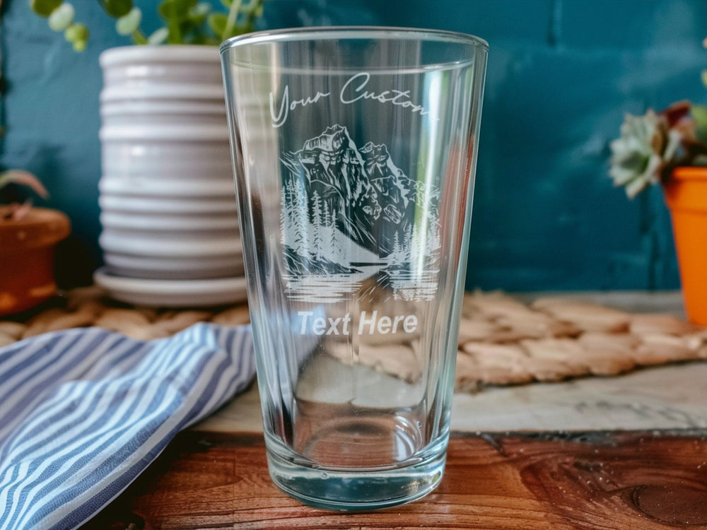 Banff National Park Pint Glass, Canada Souvenir, Travel Keepsake, Beer Glass, Mountain Decor