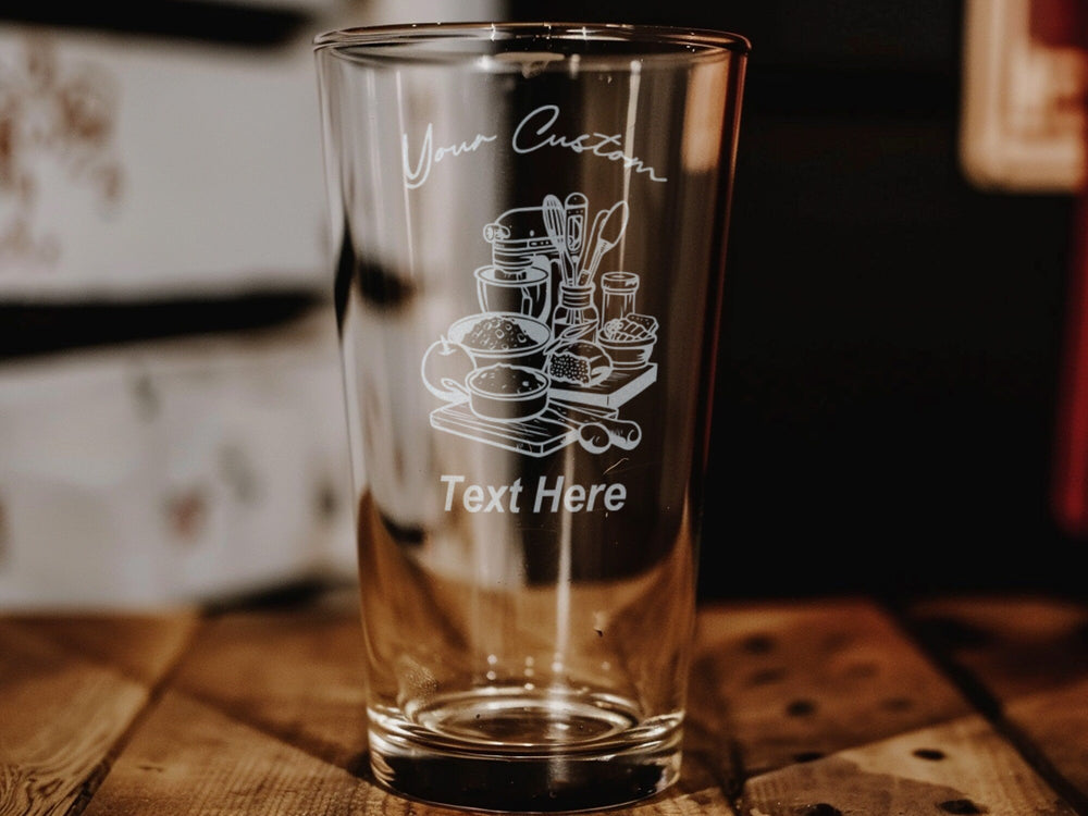 Personalized Baking Pint Glass: Engraved Kitchen Decor, Gift for Baker