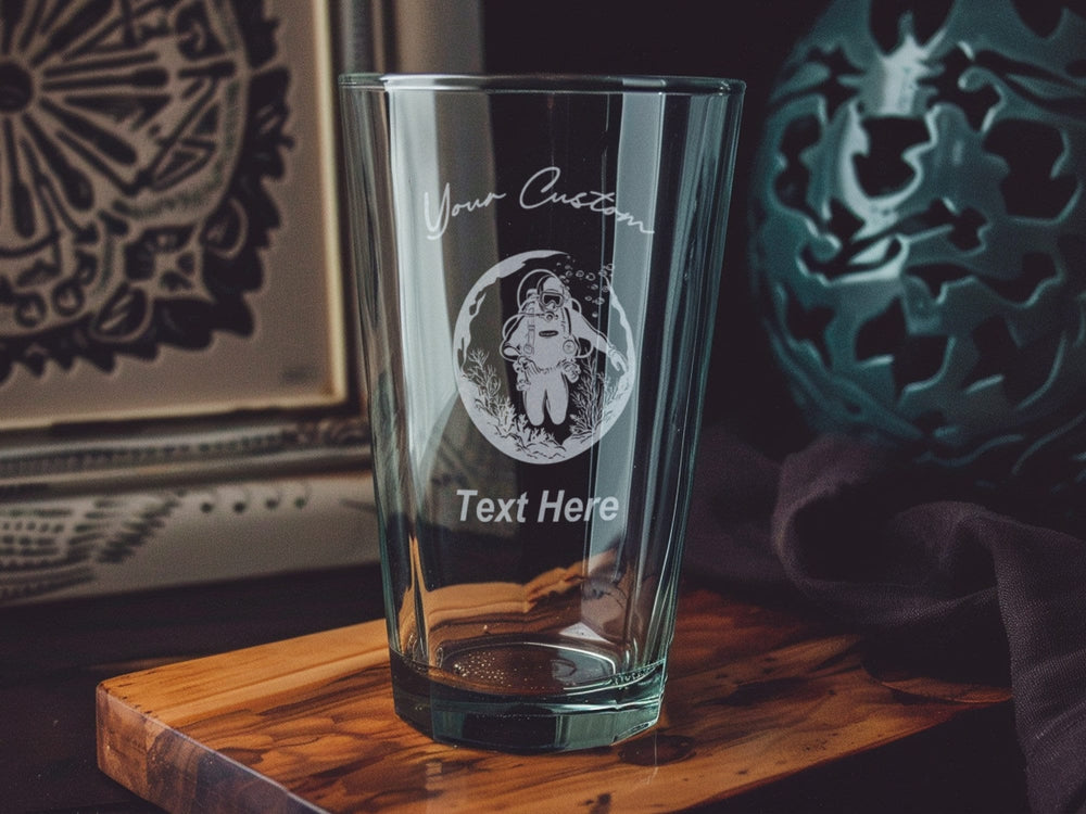 Personalized Scuba Diving Pint Glass: Engraved Underwater Drinkware