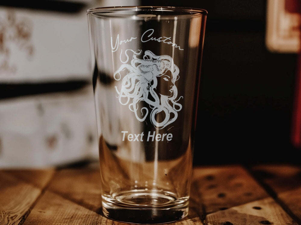 Medusa Pint Glass, Serpentine Hair Design, Artwork, Greek Mythology Decor, Unique Drinking Glass
