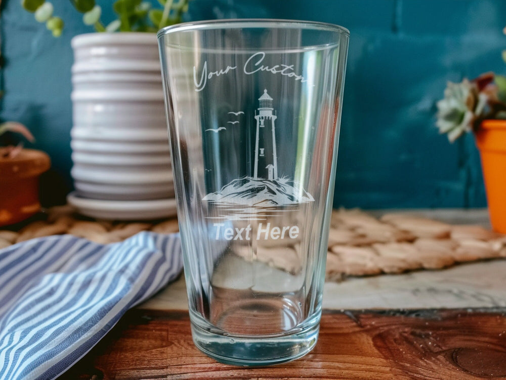 Lighthouse Pint Glass, Nautical Barware, Ocean Decor Drinkware, Coastal Kitchen, Sailor Gifts