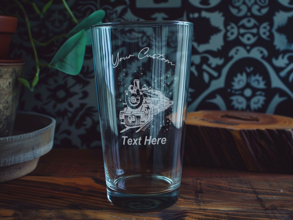 Personalized Train Pint Glass: Laser Engraved Christmas Barware