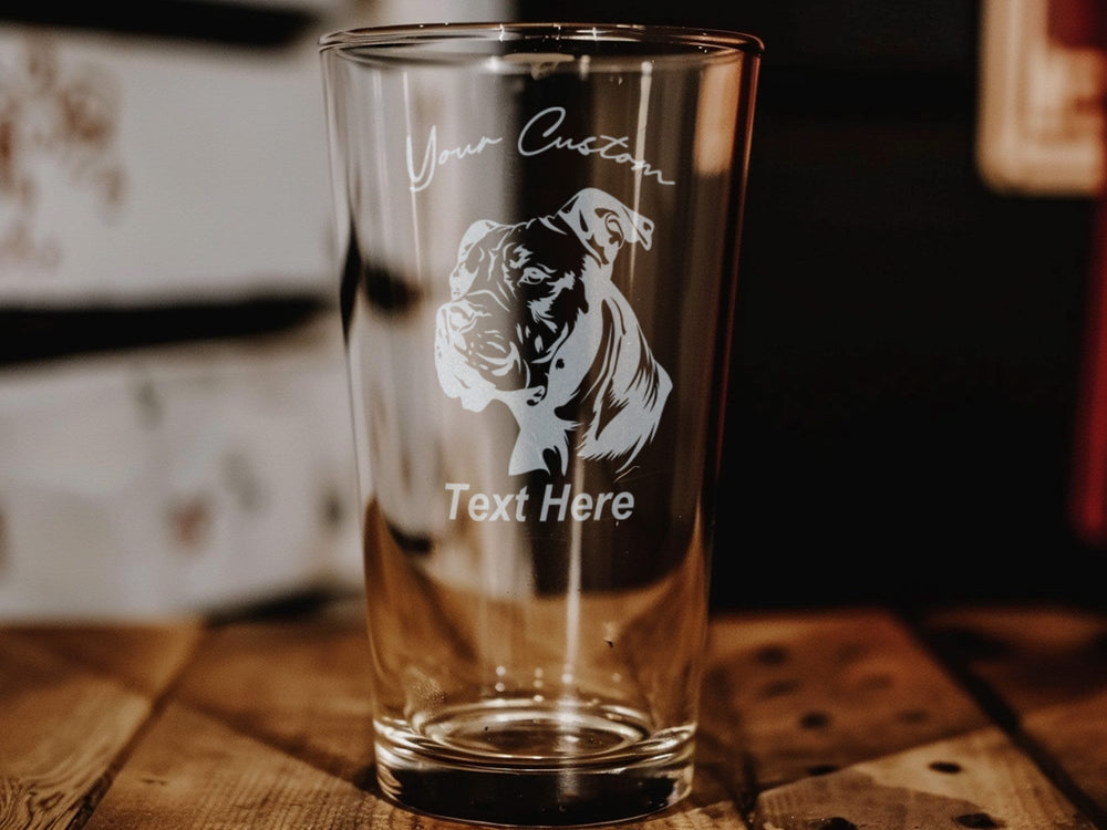 Personalized Pit Bull Pint Glass: Custom Laser-Engraved Dog Lover Gift