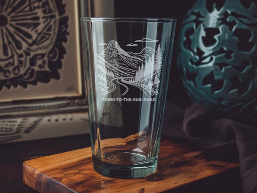 Glacier National Park Pint Glass: Scenic Mountain Highway Souvenir