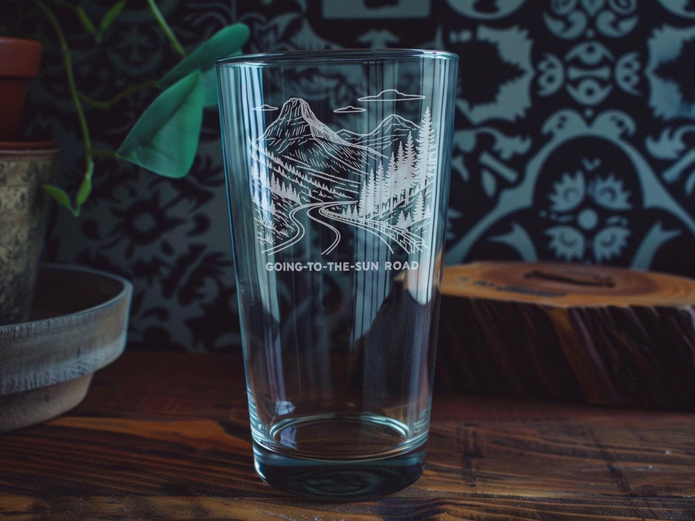 Glacier National Park Pint Glass: Scenic Mountain Highway Souvenir
