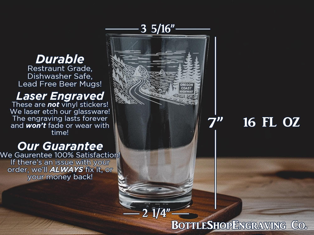 Oregon Coast Highway Pint Glass – Scenic Coastal Road, Ocean Views, Pacific Northwest Souvenir Drinkware
