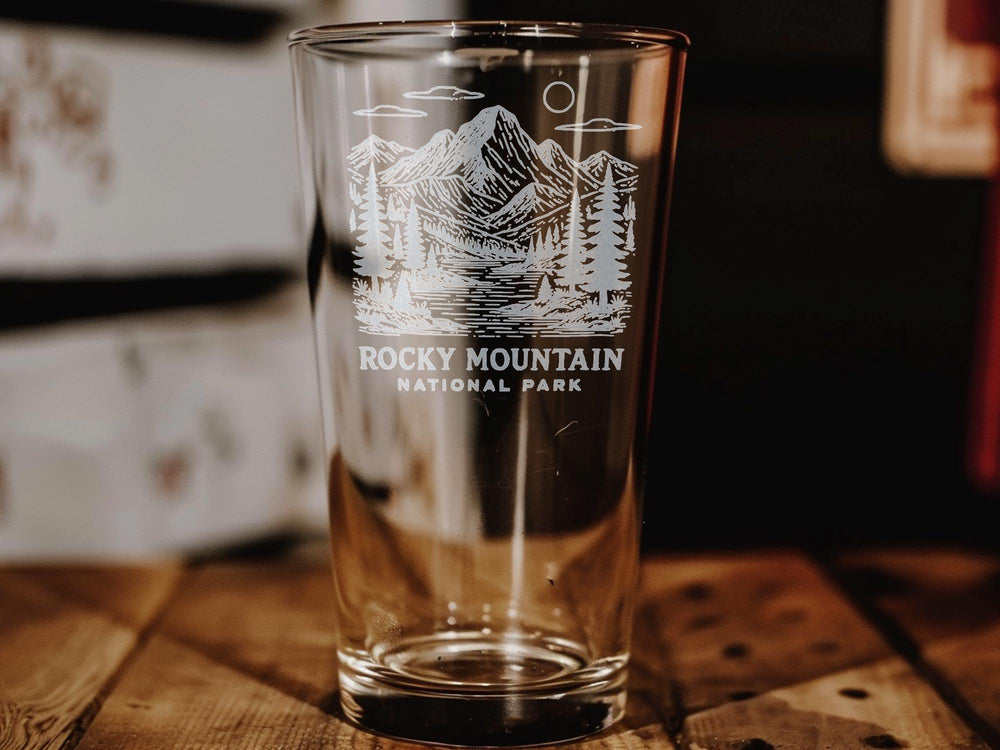 Rocky Mountain National Park Pint Glass: Colorado Souvenir Beer Glass