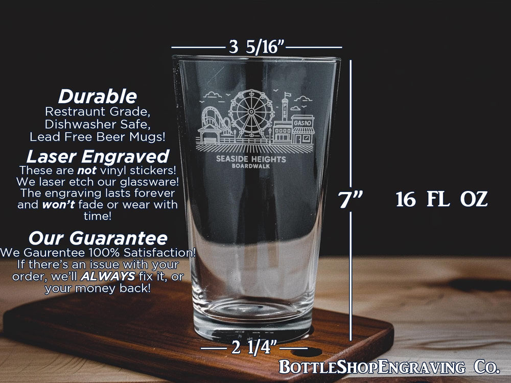 Seaside Heights Pint Glass: New Jersey Shore Scene, Ferris Wheel