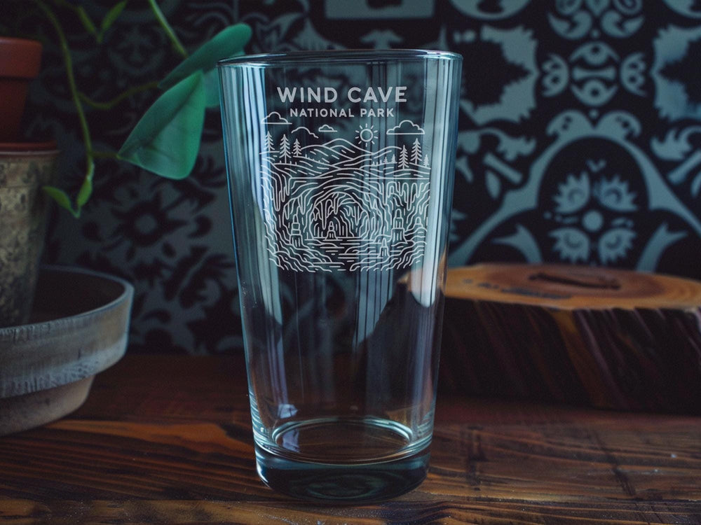 Wind Cave National Park Pint Glass – Featuring Scenic Caves, Pine Forests, and Wildlife Design