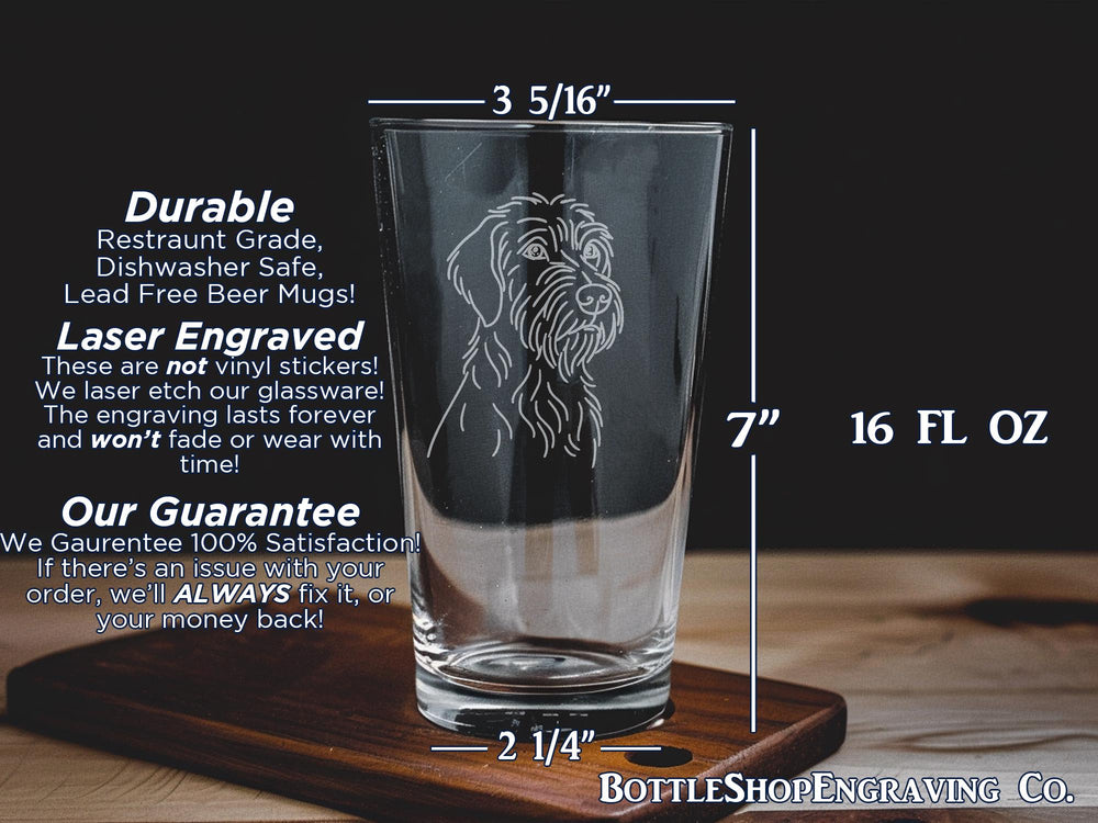 Pudelpointer Dog Pint Glass: Engraved Barware Gift for Dog Lovers