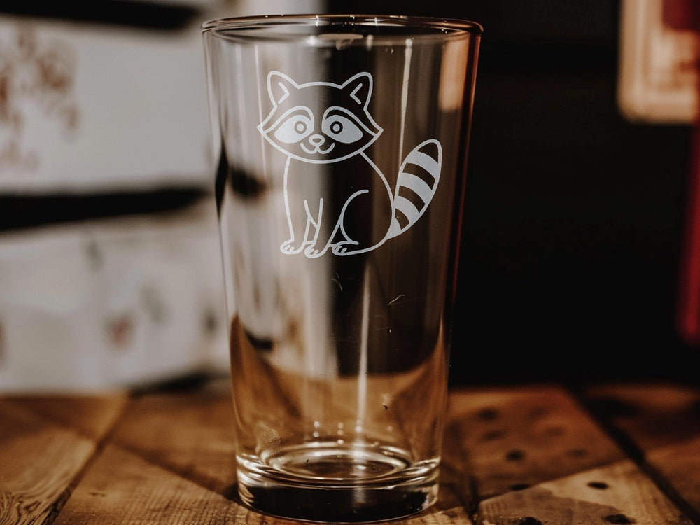 Quirky Raccoon Pint Glass: Funny Woodland Animal Beer Gift