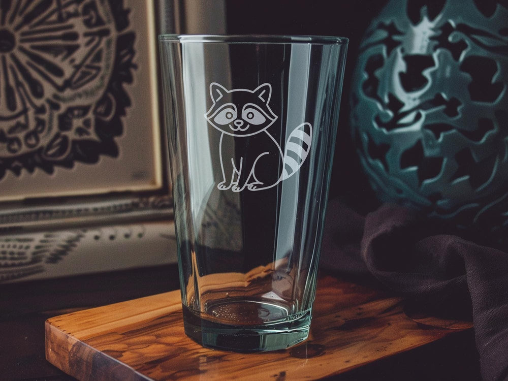 Quirky Raccoon Pint Glass: Funny Woodland Animal Beer Gift