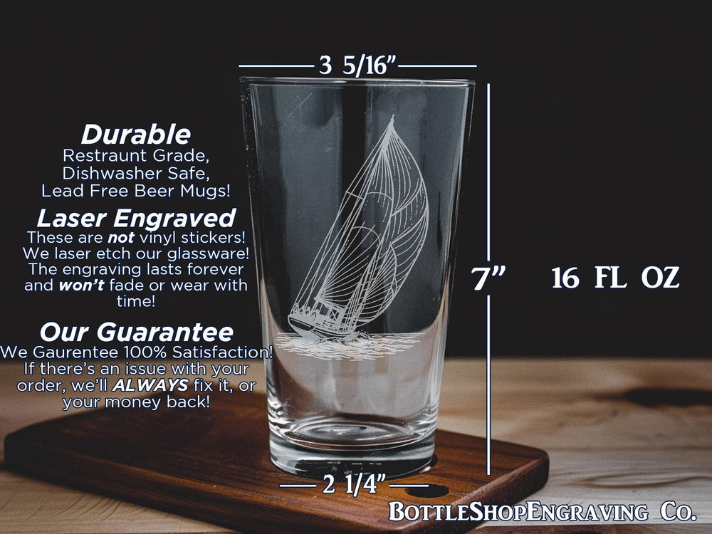 Sailboat Racing Regatta Pint Glass with Billowing Sails – Nautical Sailing Scene Glassware Gift