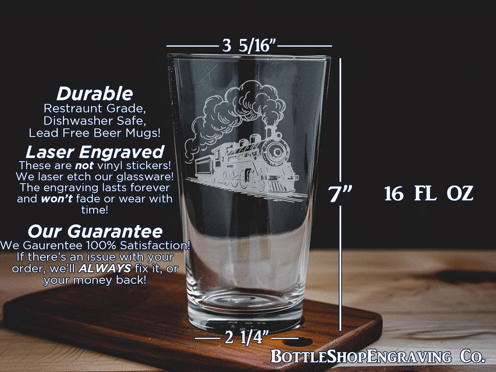 Vintage Steam Locomotive Pint Glass: Train Lover's Barware Gift