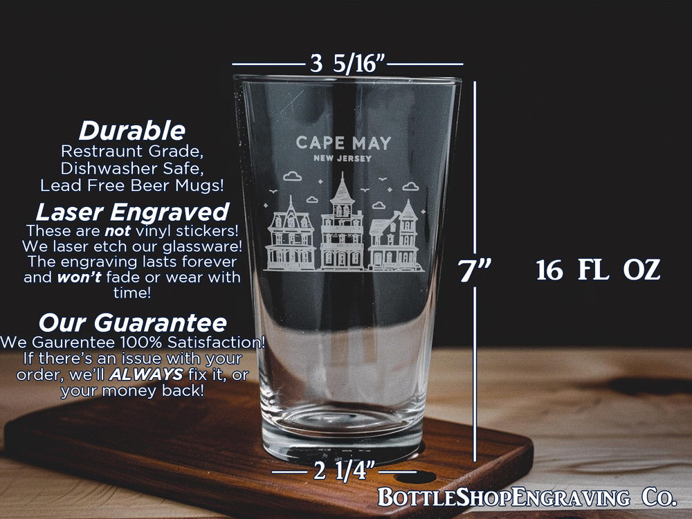 Cape May Lighthouse Pint Glass: Coastal Town Design