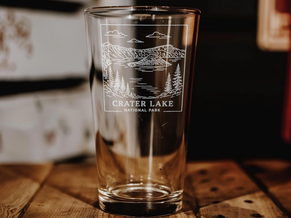 Crater Lake National Park Pint Glass – Scenic Oregon Landscape Souvenir Drinkware – Nature Lover Gift