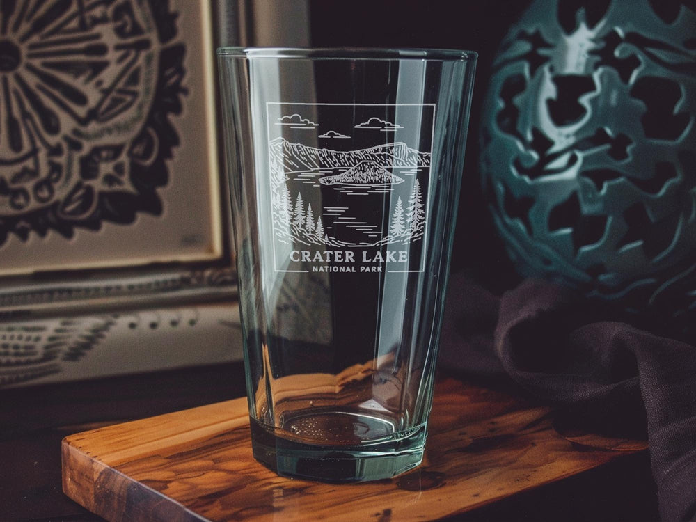 Crater Lake National Park Pint Glass – Scenic Oregon Landscape Souvenir Drinkware – Nature Lover Gift