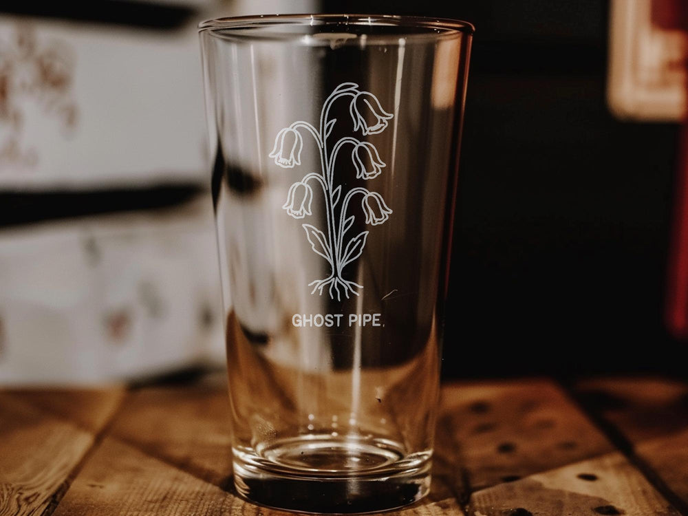 Ghost Pipe Flower Pint Glass – Unique Botanical Wildflower Glassware – Nature Lover Gift – Ethereal Plant Drinking Glass