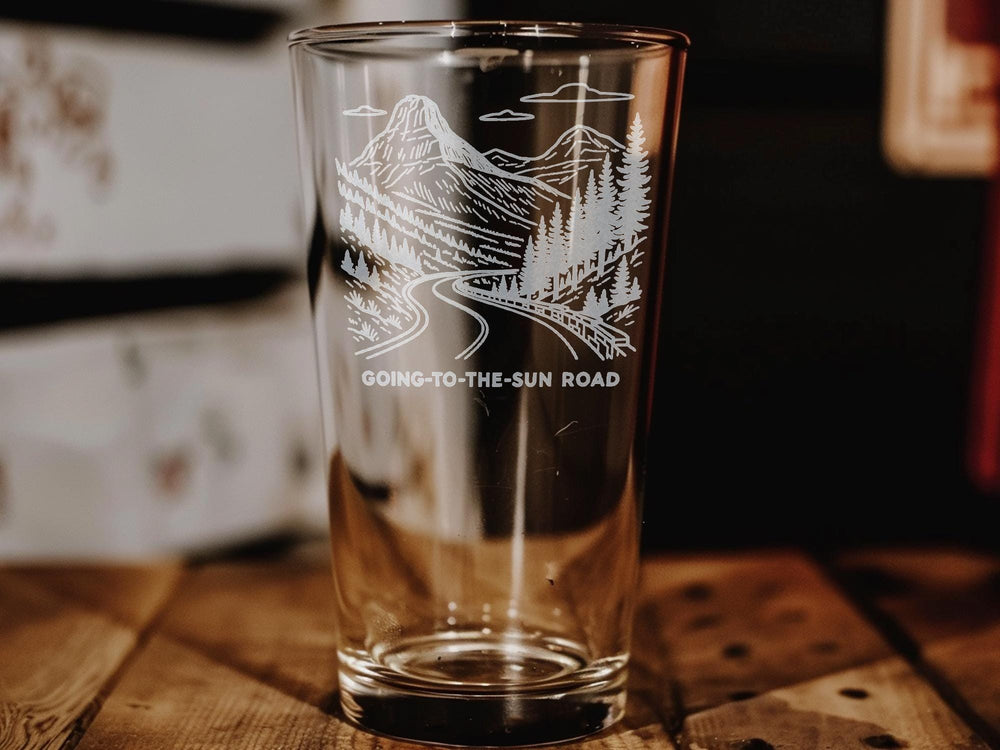 Glacier National Park Pint Glass: Scenic Mountain Highway Souvenir