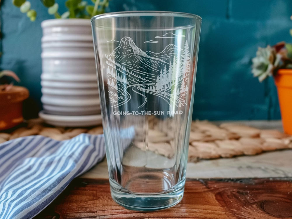 Glacier National Park Pint Glass: Scenic Mountain Highway Souvenir