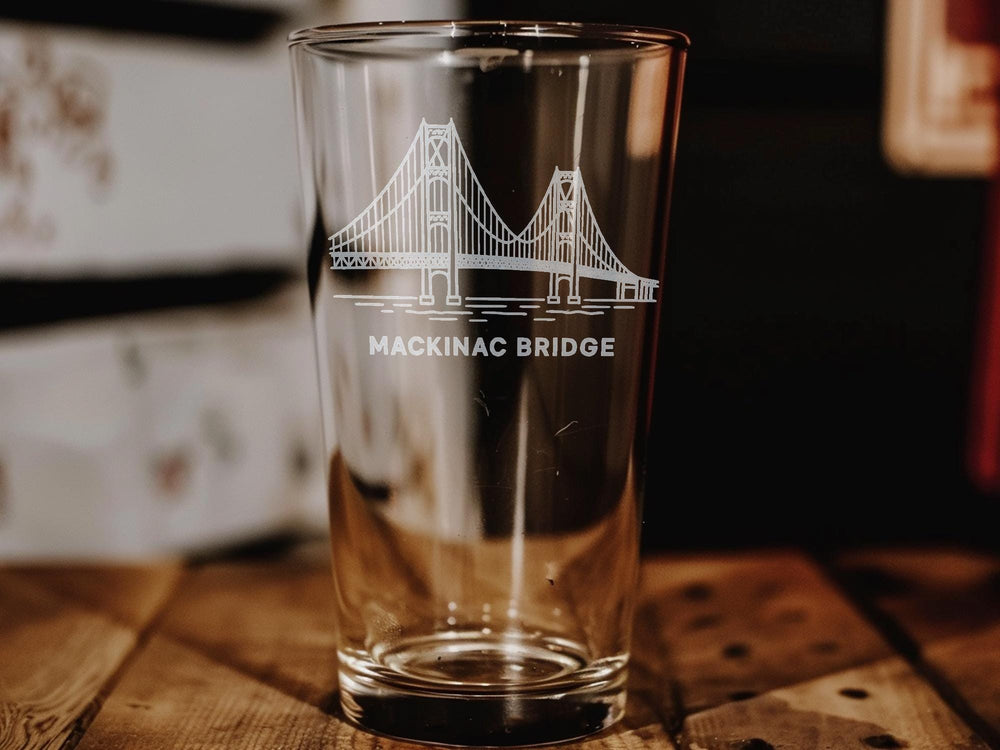 Mackinac Bridge Pint Glass: Michigan Souvenir Beer Glass
