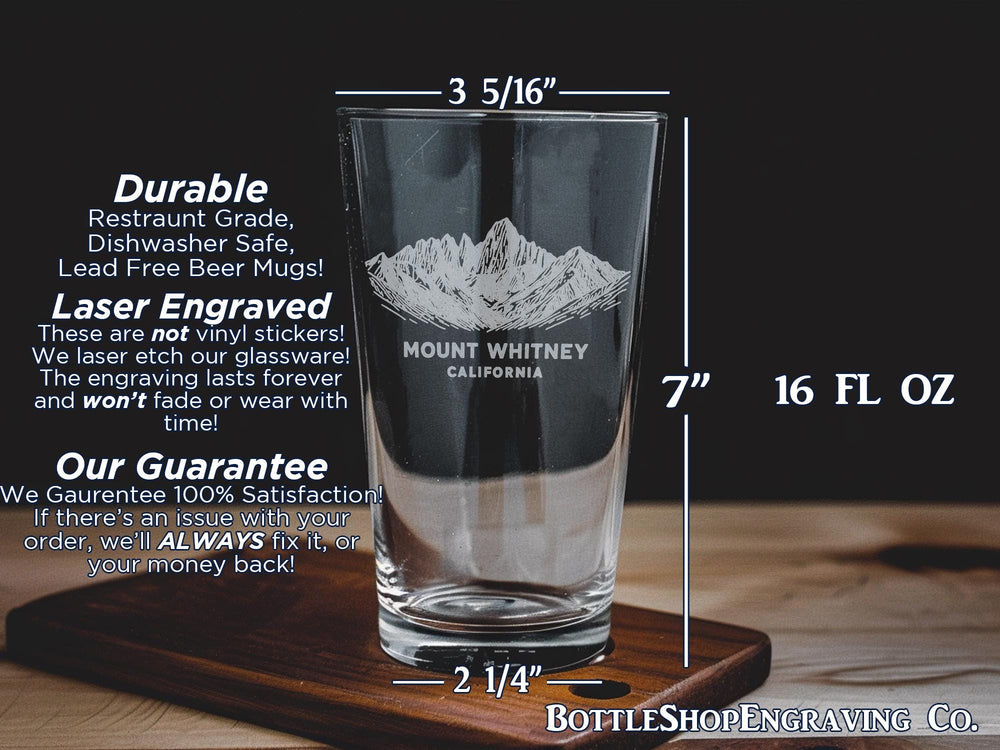 Mount Whitney Pint Glass: Sierra Nevada Hiking Gift